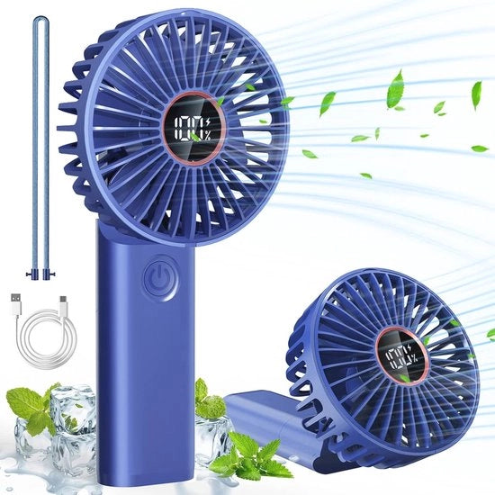Ventilatore Portatile Mini Ricaricabile 4-in-1 con Batteria Portatile, Ventilatore Personale Pieghevole con Display a LED e 6 Velocità per Ufficio e Esterno