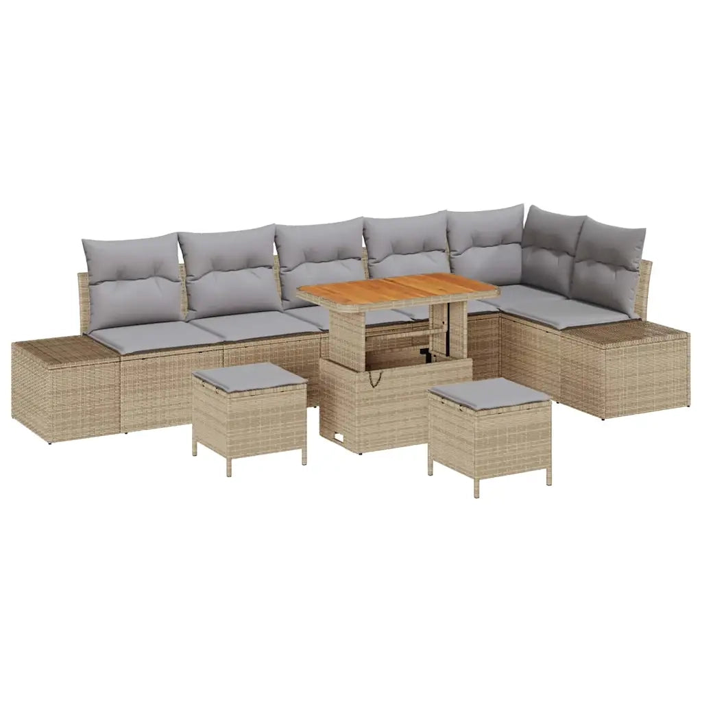 Set Divano da Giardino con cuscino 9 pcs Beige Poly Rattan