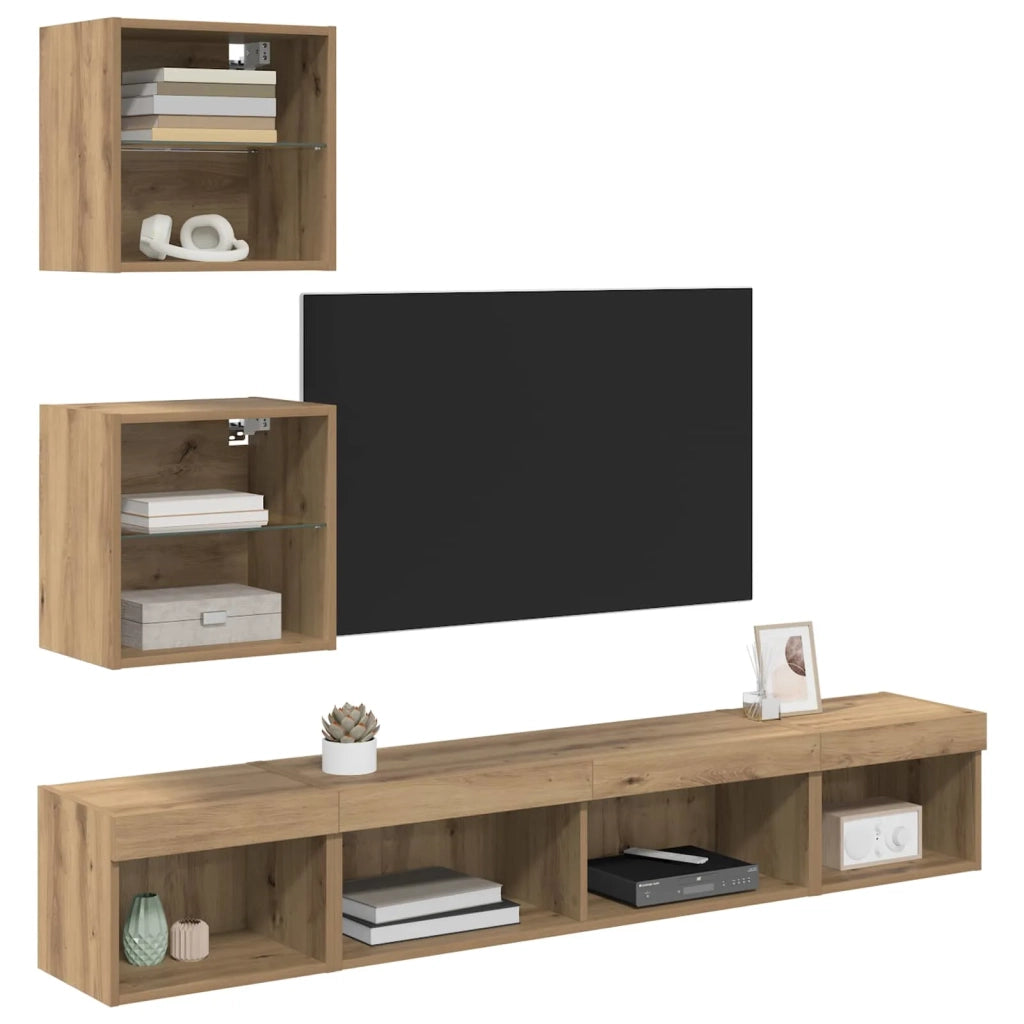 Mobile Porta TV con LED 5 pz-Credenza per TV Rovere artigianale 656534