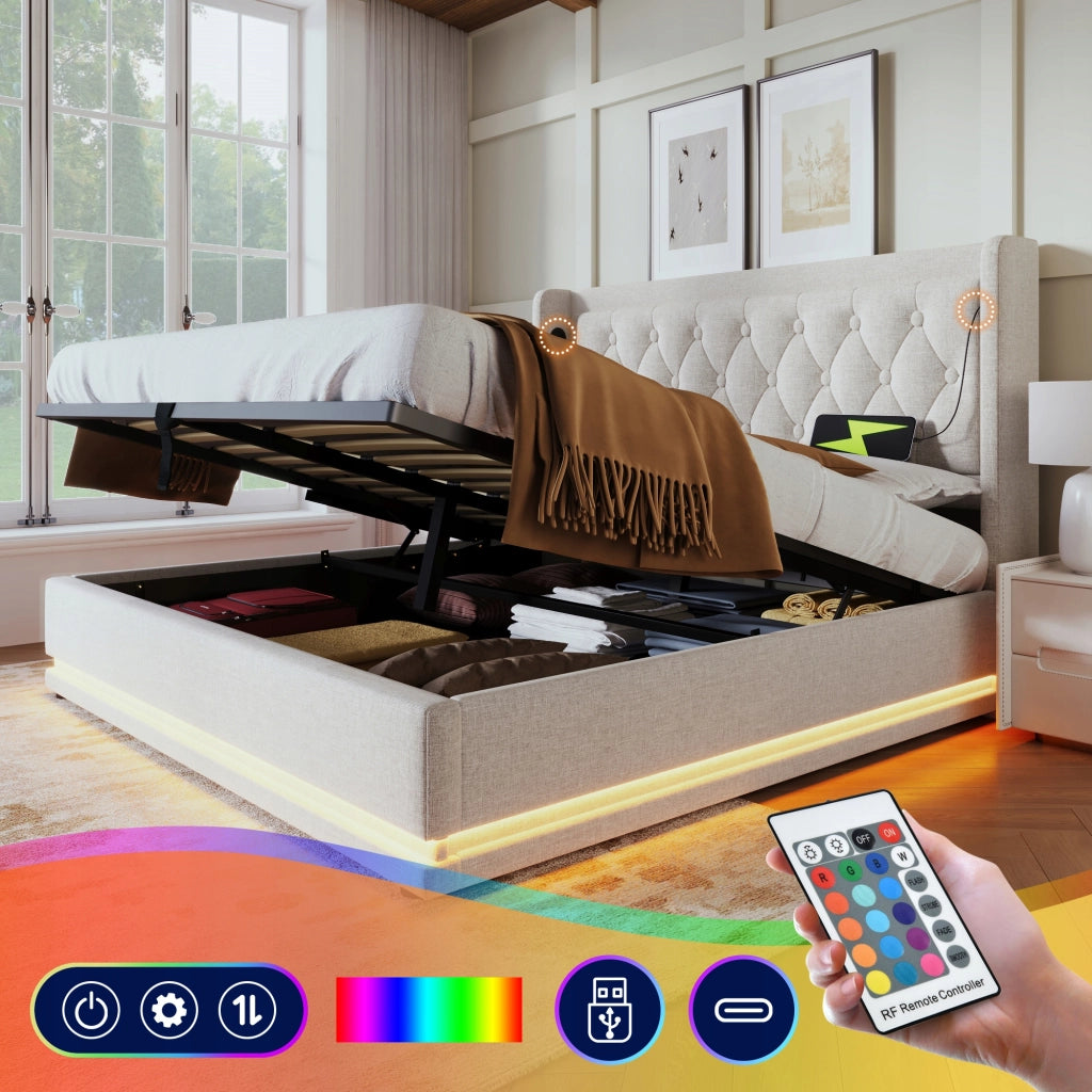 Letto matrimoniale 160x200 - Xylo - USB-C LED 3 lati beige