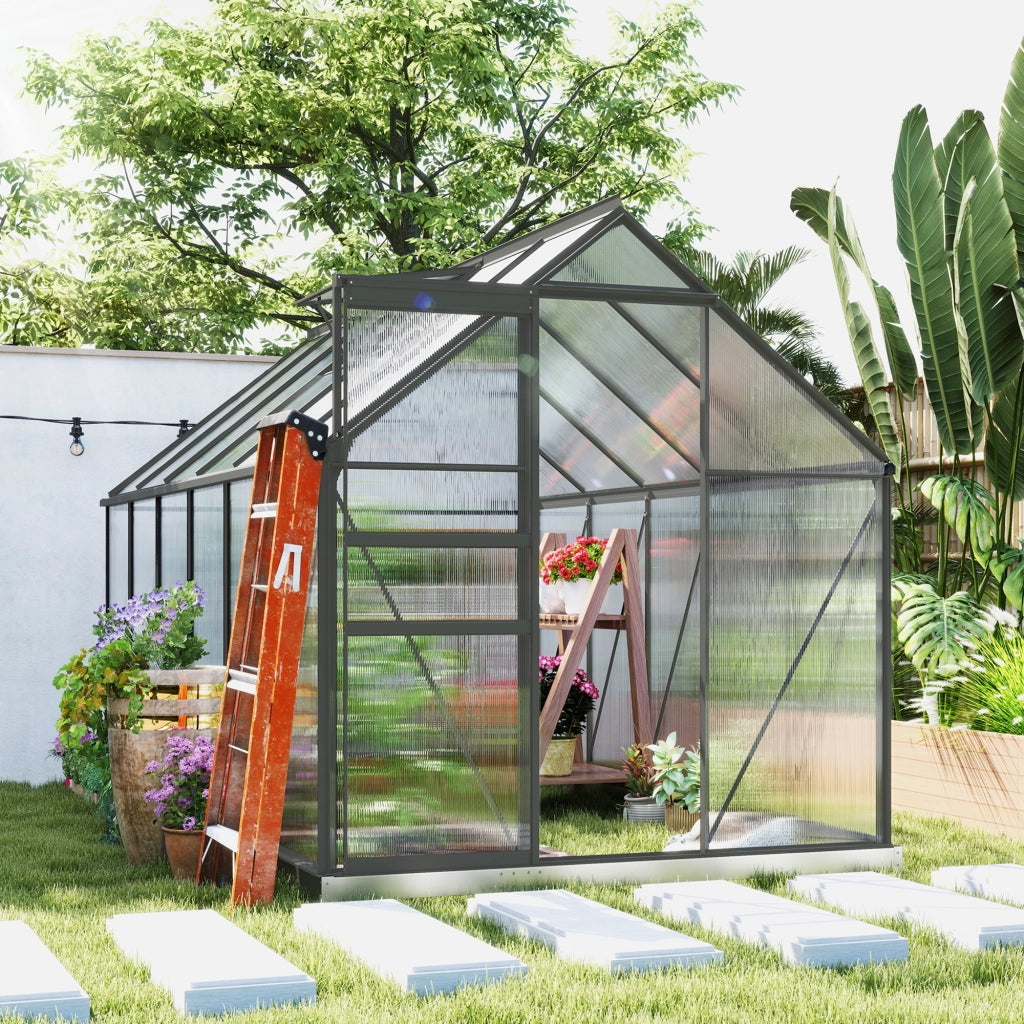 Serra da giardino in alluminio e policarbonato ¨C Xylo ¨C con finestra regolabile e porta scorrevole 190x375x199cm
