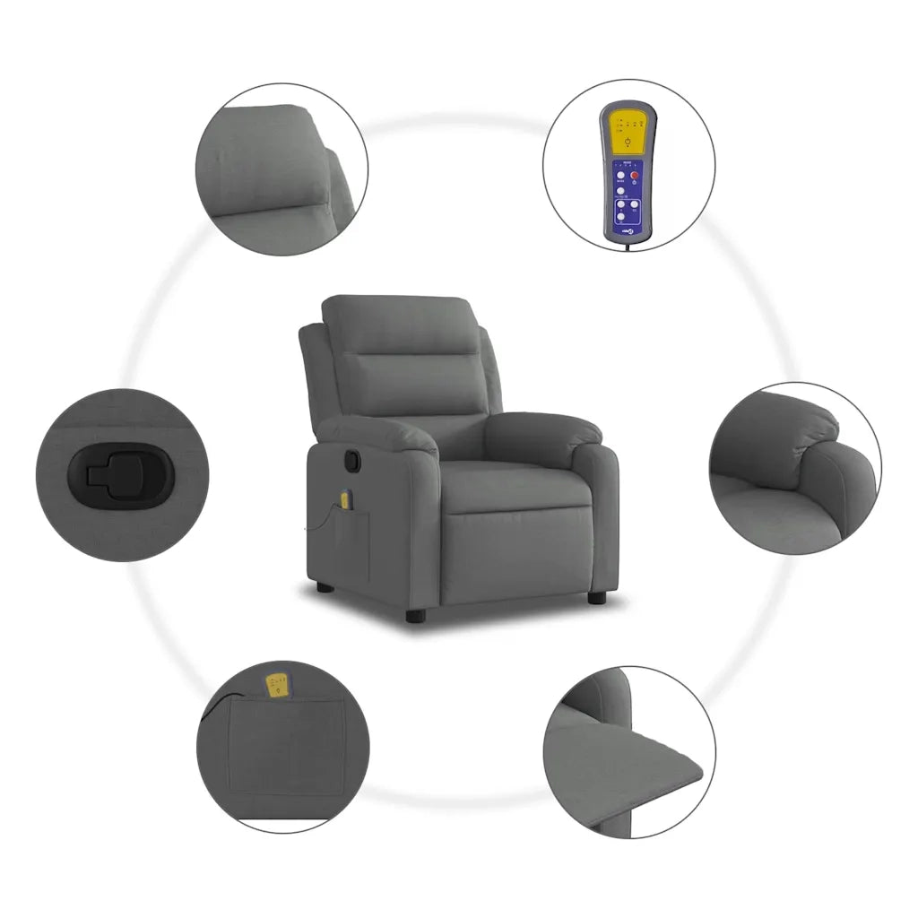 Poltrona Massaggiante | Sedia Relax Reclinabile Grigio Scuro in Tessuto