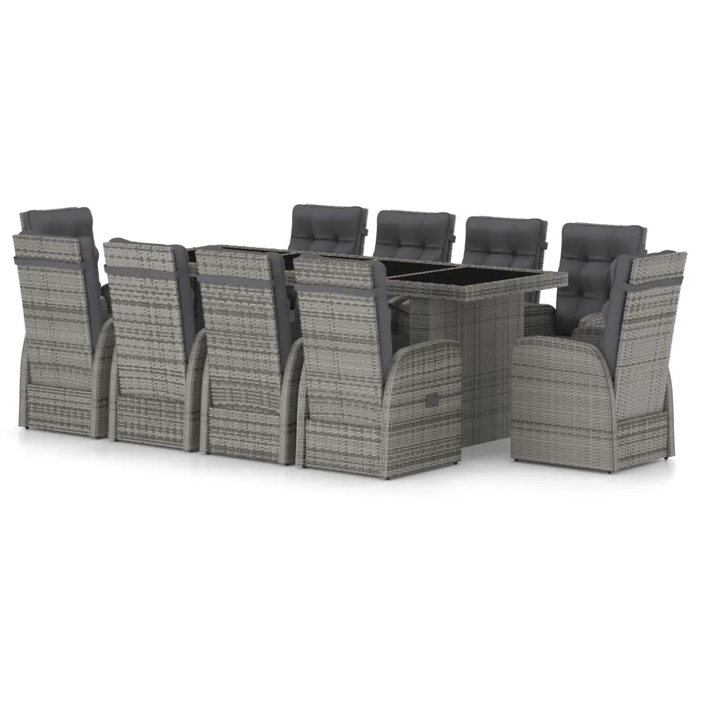 Set da Pranzo da Giardino 11 pz con Cuscini Polyrattan Grigio 3059348
