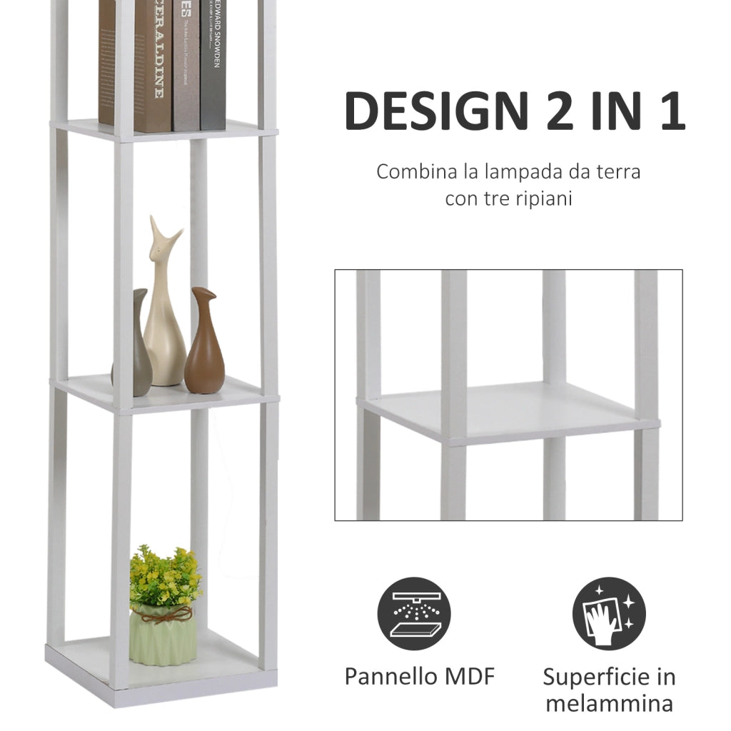 Lampada da Terra con Mensole ¨C Xylo ¨C MDF Bianco 26x26x160cm