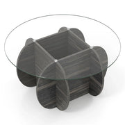 Tavolino rotondo da caffè 89 cm tavolino laterale con vano portaoggetti nascosto design moderno e rustico vetro temperato nero 20_0013804