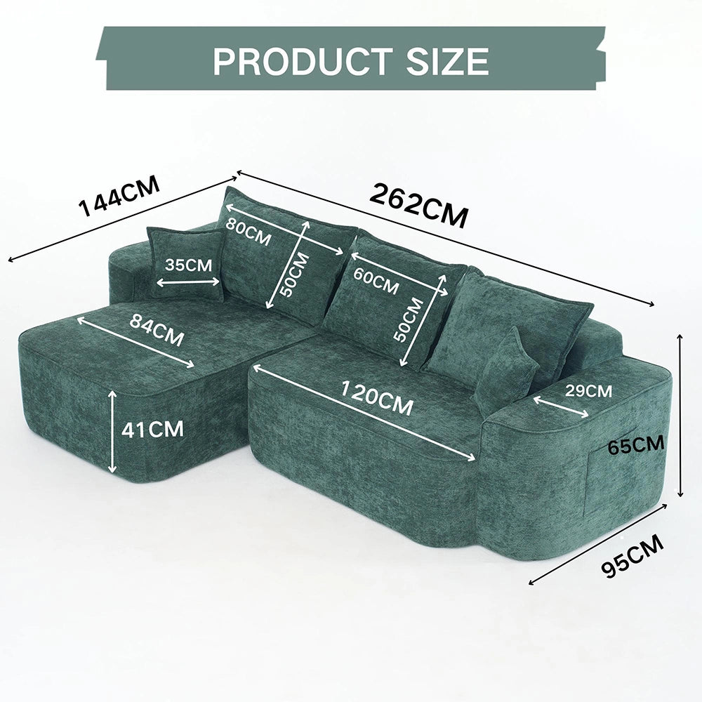 Divano angolare Cloud Couch - Xylo - 262 cm - Verde - Con poltrona reclinabile e seduta XXL