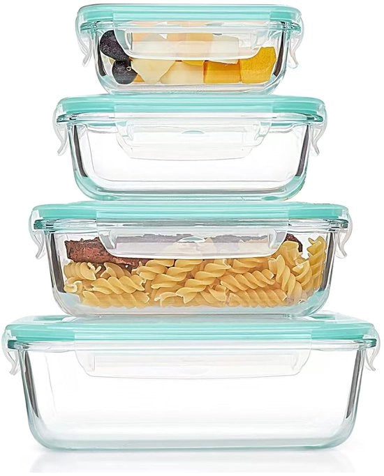 Contenitori in vetro con coperchi, 4 contenitori a tenuta di aria con coperchi - scatole da pasto in vetro, scatola da pranzo in vetro - adatti per microonde, lavastoviglie e congelatore
