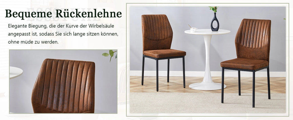 [Set di 4] Sedie da pranzo dallo stile lussuoso e leggero: schienale in tessuto tecnico marrone con goffratura verticale + gambe in metallo nero. Adat