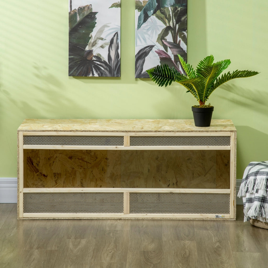 Terrario in legno OSB per rettili con porta scorrevole in vetro ¨C zephmum ¨C 120x50x50 cm naturale