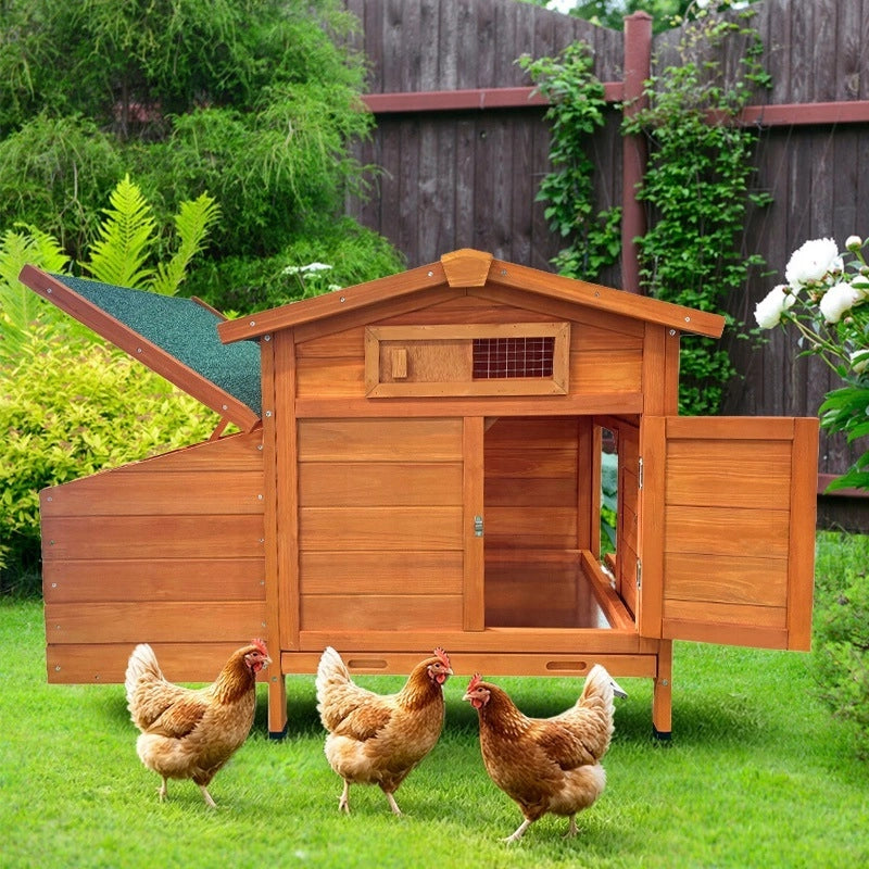 Pollaio da Giardino in Legno Naturale 104×60×71;5 cm; Ricovero Rialzato per Galline con Nido e Pulizia Facile