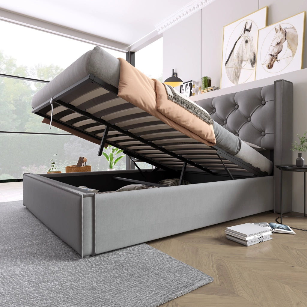 letto imbottito cotone grigio 140x200 cm