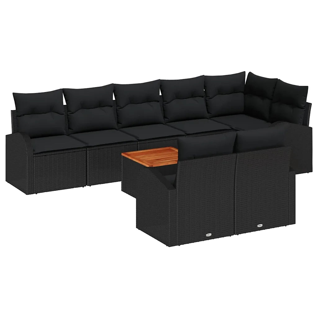 Set Divano da Giardino con archiviazione 9 pcs Nero polyrattan