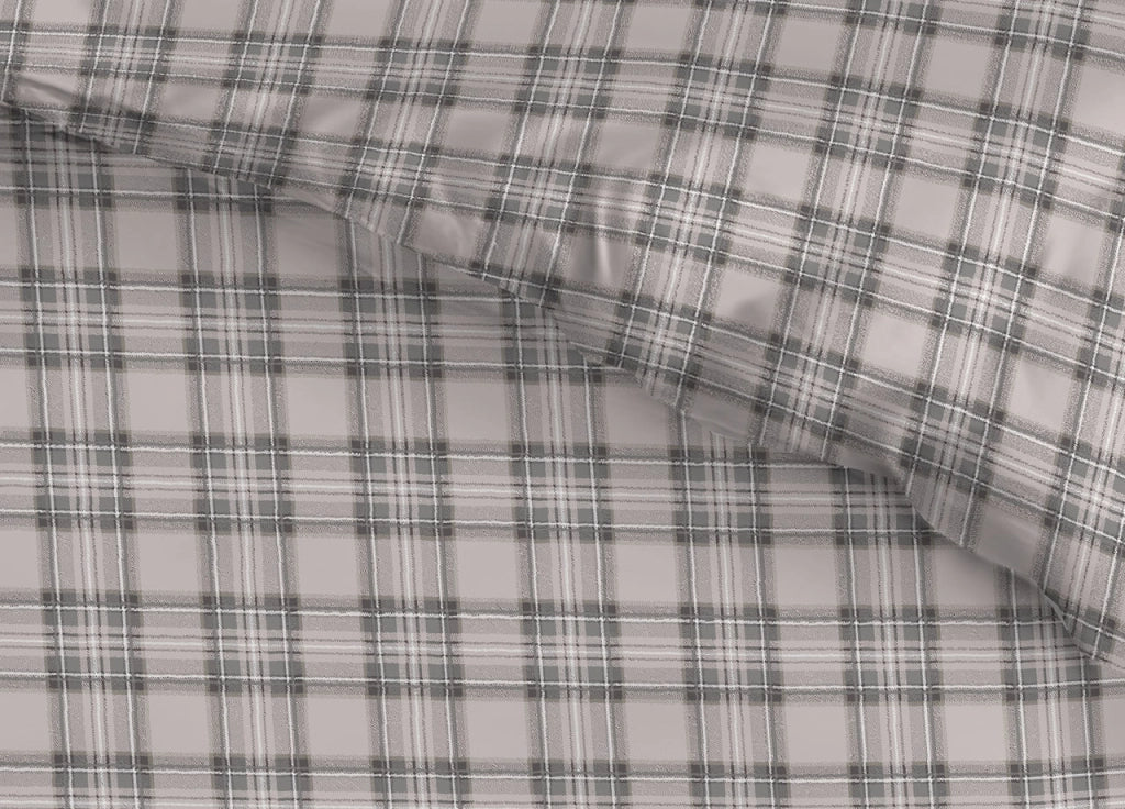 Copripiumino Sacco Piumone Cotone Flanella Pensieri Delicati Dis. Tartan Cervo - Singolo - Beige