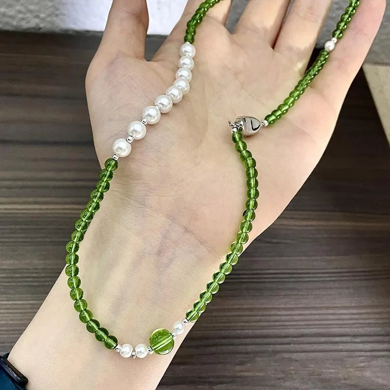 Collana vintage fatta a mano con perle di cristallo verde, regalo di Natale per donna, regalo di compleanno