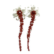 Collana con fiore di cristallo rosso, design di nicchia; girocollo con fiore a farfalla rosso scuro, collana in pelle, catena da collo alla moda per donna.