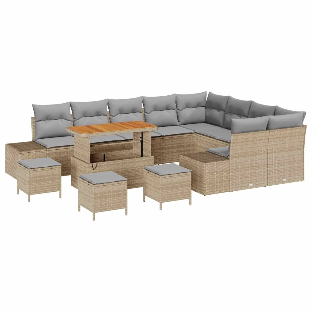 Set Divano da Giardino con cuscino 13 pcs Beige Poly Rattan