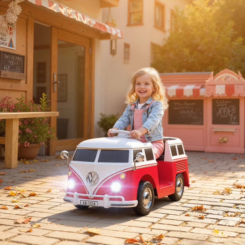 Auto elettrica per bambini Volkswagen T1 ¨C zephmum ¨C 89x49x41,5cm rosso