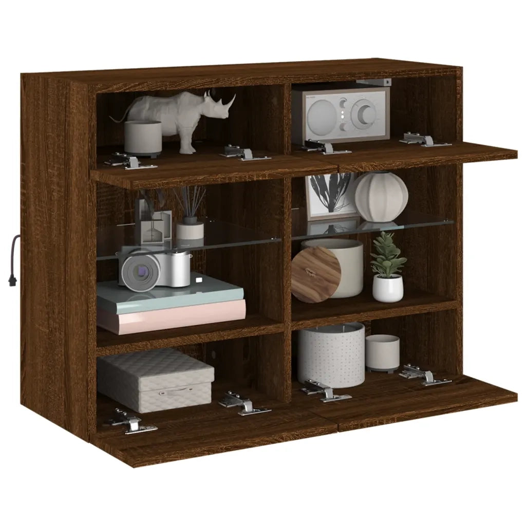 Mobile TV a Parete con Luci LED-Mobile TV a Muro Rovere Marrone 78,5x30x60,5 cm