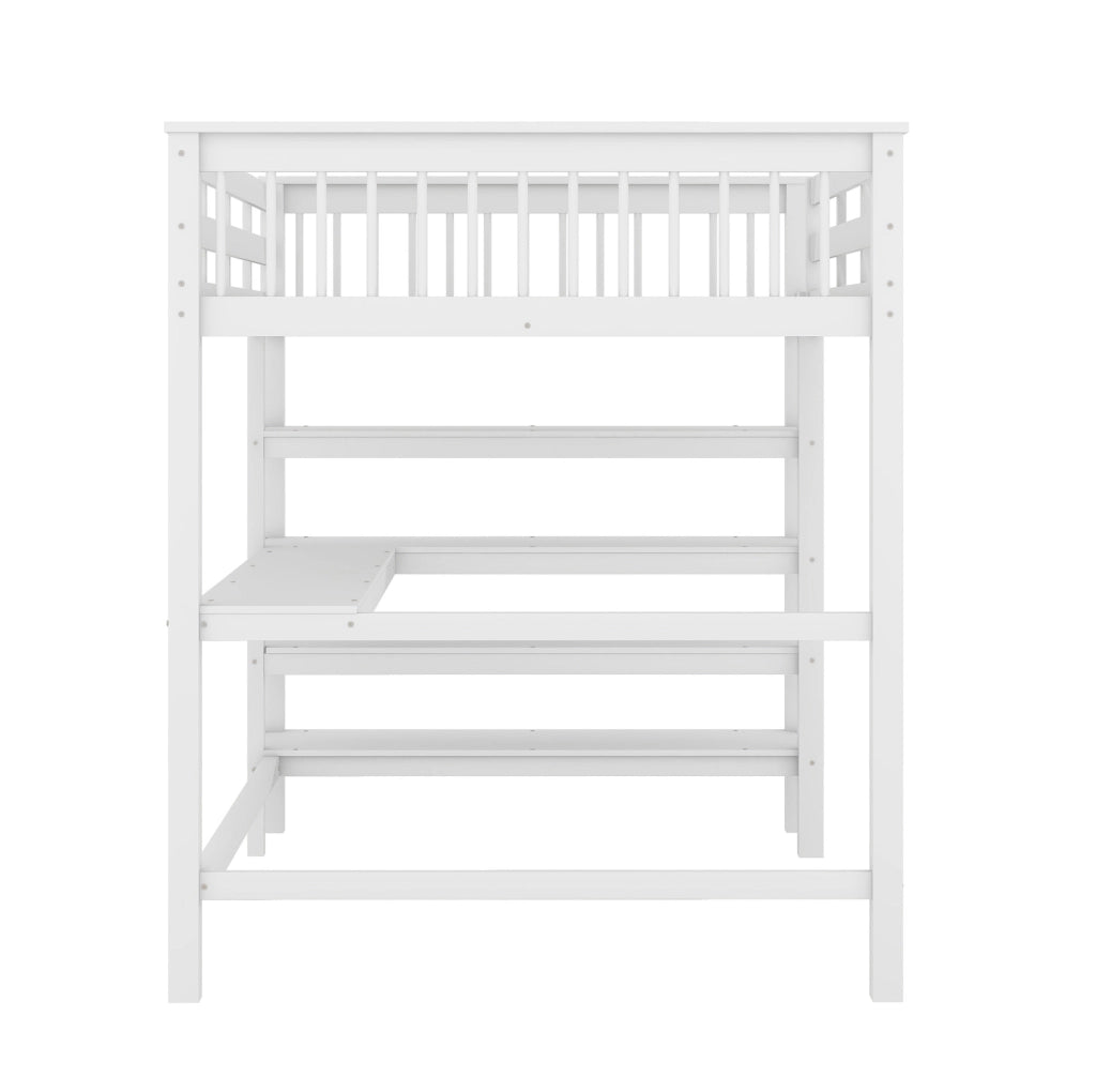 Letto a soppalco 140x200 con scrivania e scaffali, bianco
