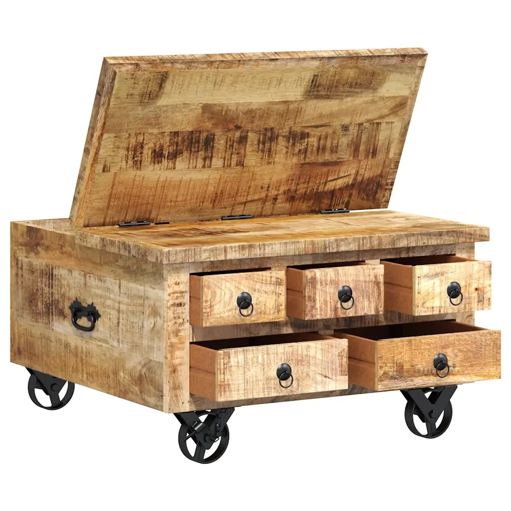 Tavolino da Salotto-Tavolino da soggiorno-Tavolo in Legno di Mango Grezzo 70x70x40 cm