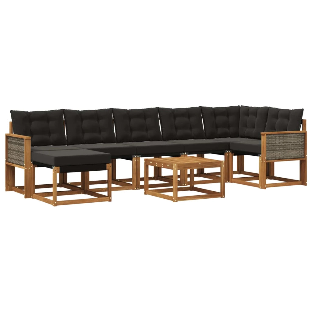 Set di divani da esterno con cuscino 8 pcs Naturale e Nero 3382108