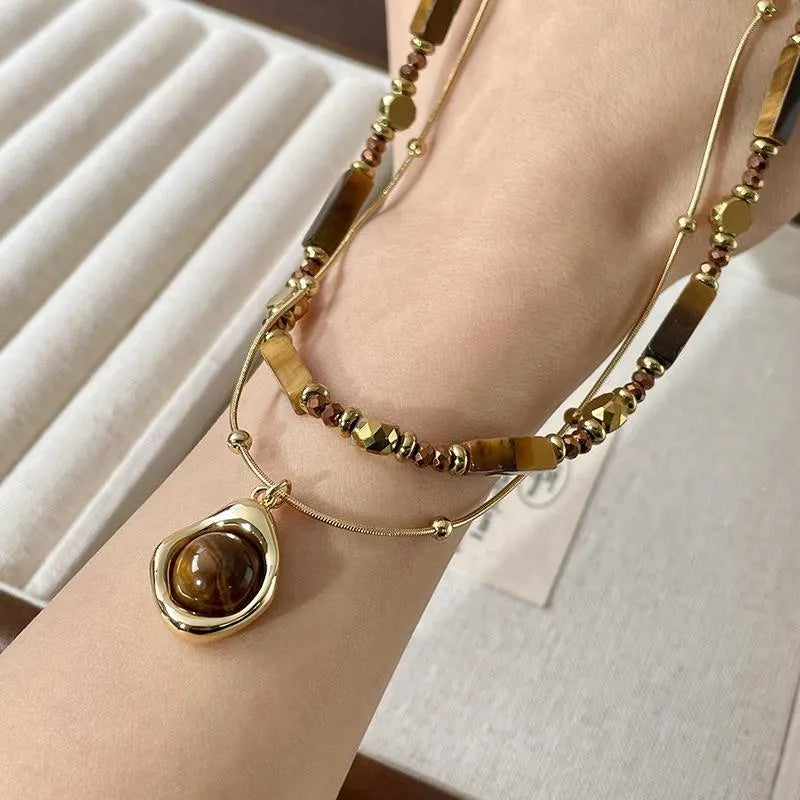 Collana con ciondolo vintage in pietra naturale, realizzata a mano, regalo di Natale per donna, regalo di compleanno