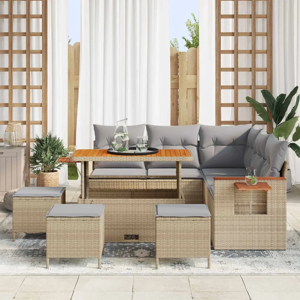Set Divano da Giardino 10 pcs Beige e Grigio Chiaro polyrattan