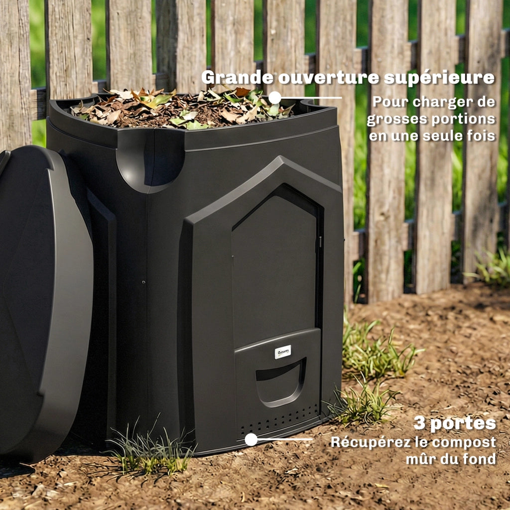 Compostiera da Giardino 240L ¨C Xylo ¨C Polipropilene Nero con 3 Porte 78x75x78 cm