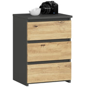 Comodino AKORD CL3 Grigia Grafite 40 cm 3 cassetti inserto frontale Quercia Artisan 40x35x57 cm