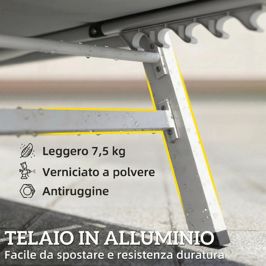 Sdraio Imbottita, Schienale 6 Posizioni, Telaio Alluminio, Capacit¨¤ 120 Kg, Grigio Chiaro