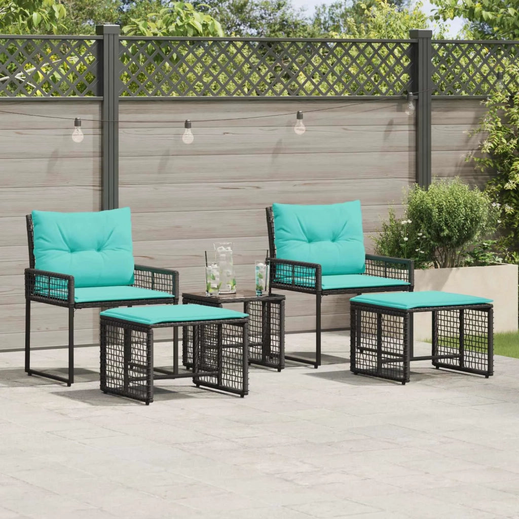Set di Mobili da Esterno con cuscino 5 pz | Set Salotto da Giardino Nero e Turchese