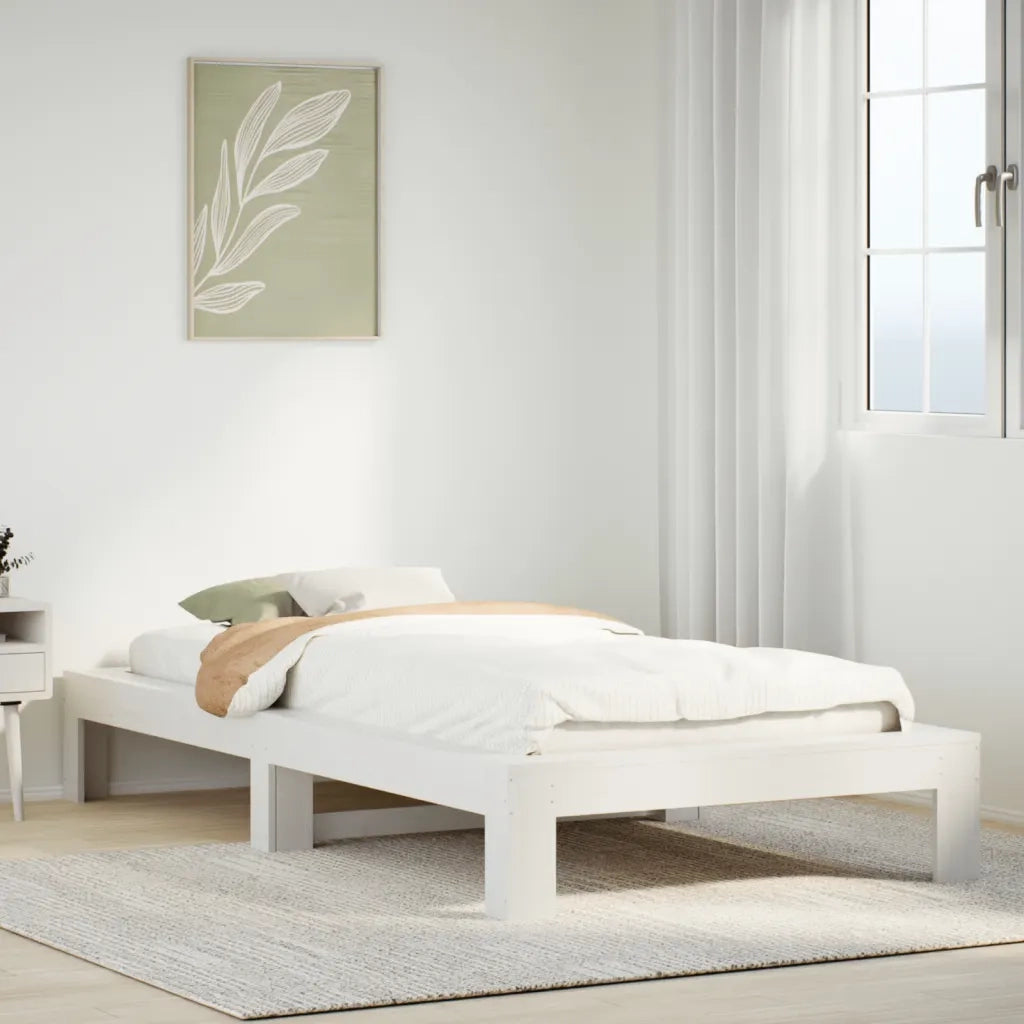 Letto singolo | Letto per adulti | Letto senza Materasso Bianco 90x200 cm Legno Massello di Pino