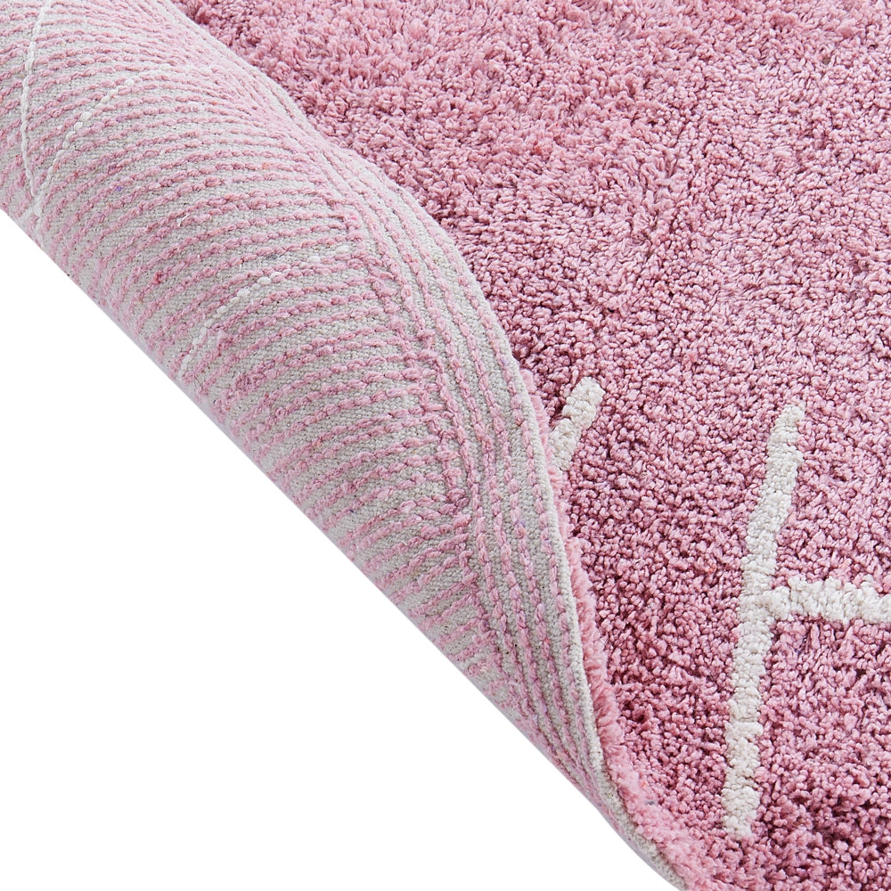 Tappeto Rosa Cotone ø 120 cm Rotondo fatto a mano con alfabeto stile Boho Soggiorno Bambini Camera dei bambini