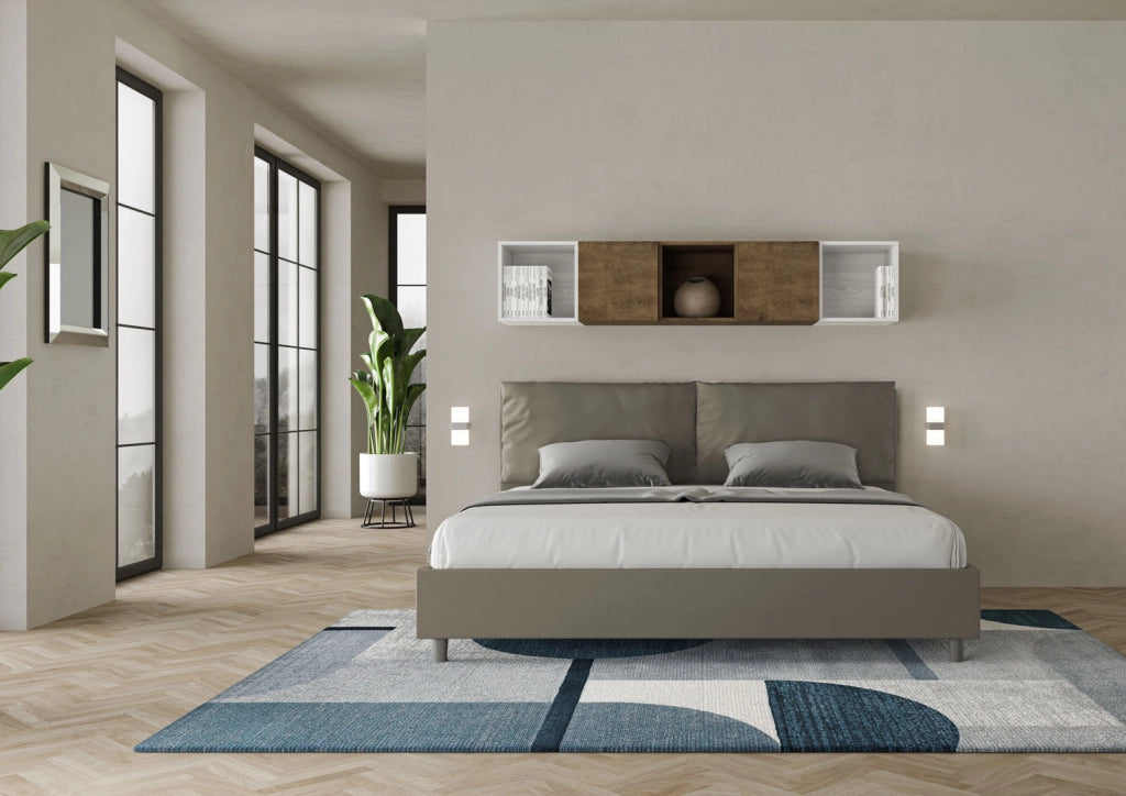Letto Matrimoniale King Size 200x200 cm Senza Rete Imbottito in Similpelle Antea Large Cappuccino