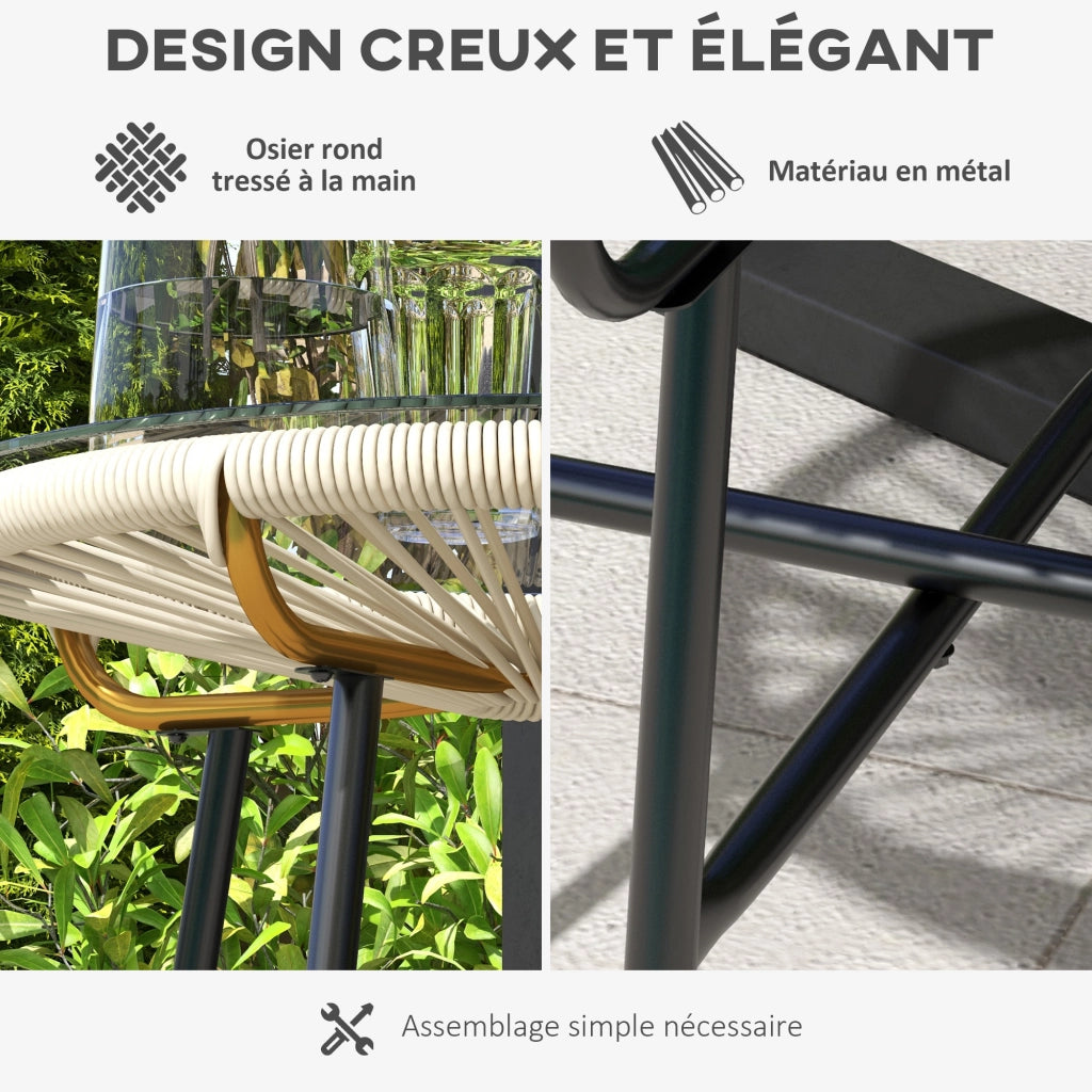 Tavolino da caff¨¨ rotondo giardino ¨C Xylo ¨C vetro temperato rattan crema ?50cm