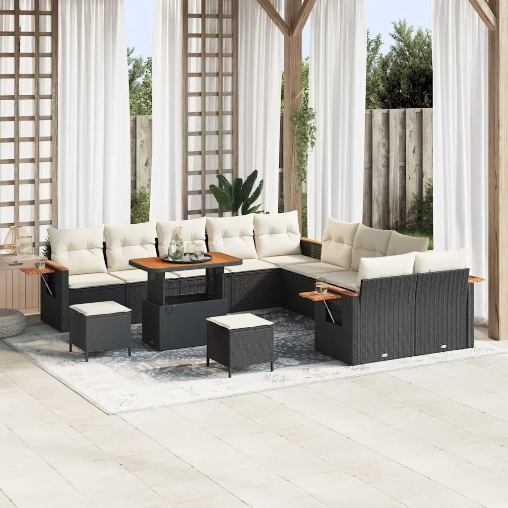 Set Divano da Giardino 17 pcs Nero e Crema polyrattan
