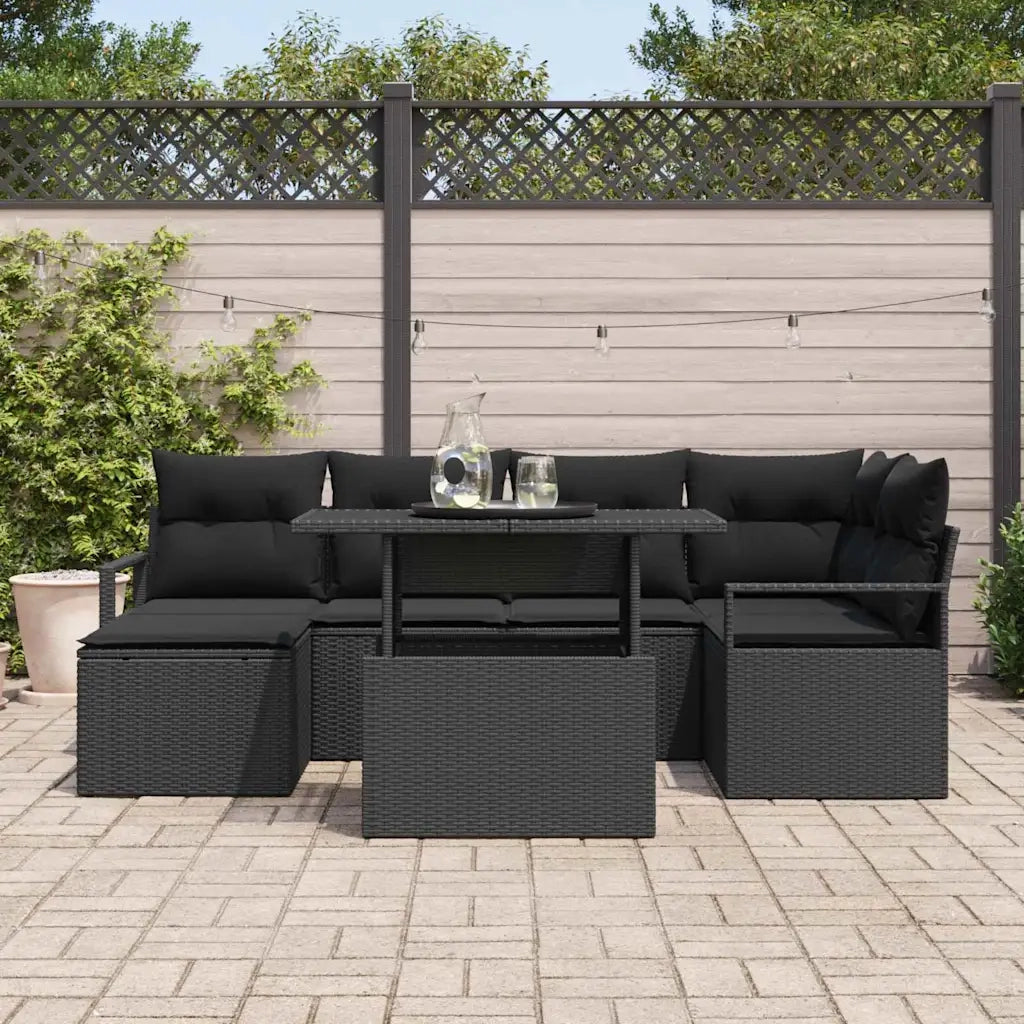 Set Divano da Giardino con archiviazione 7 pcs Nero Poly Rattan 3357596