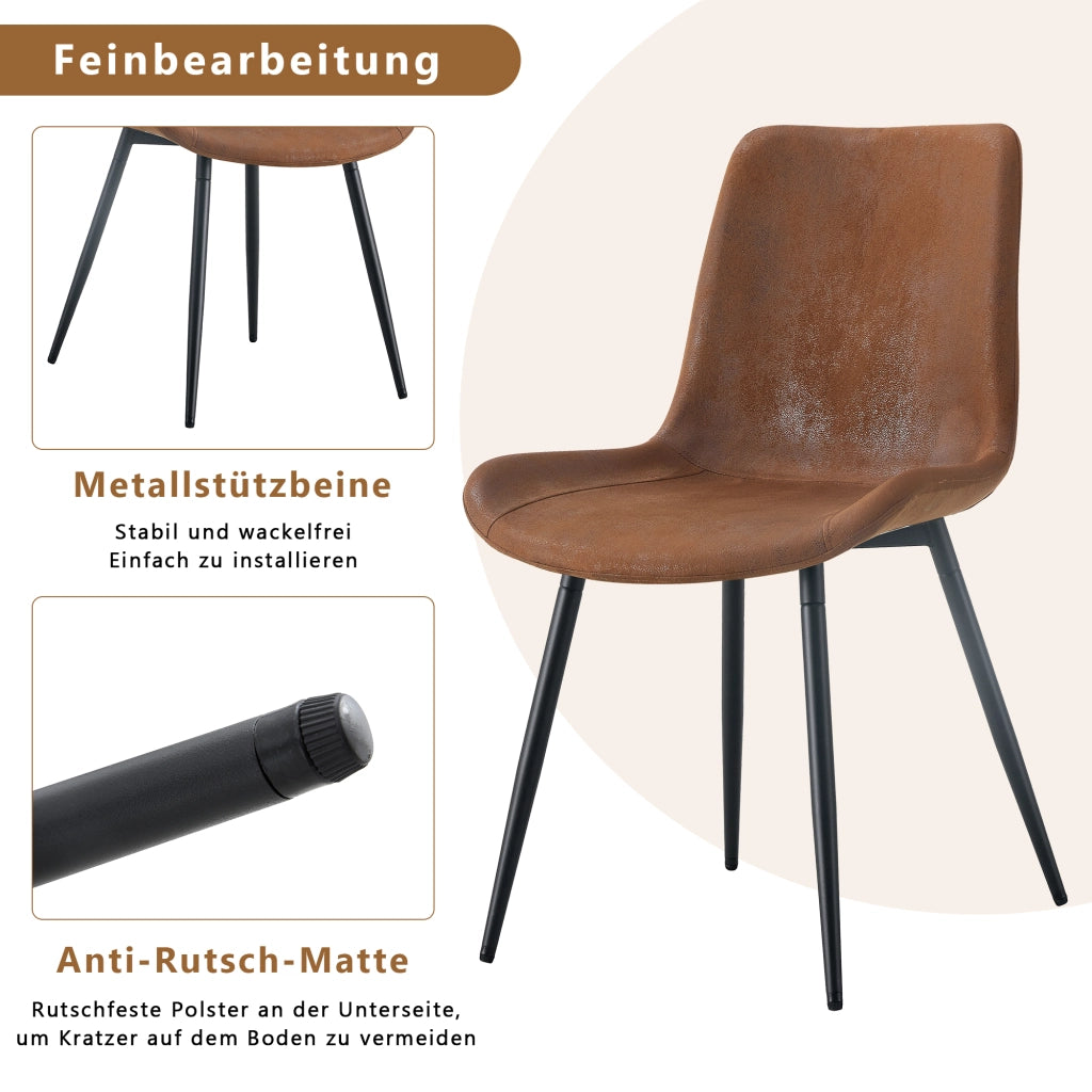 Set di 4 sedie da pranzo marroni in tessuto tecnico traspirante: design moderno con seduta e schienale allargati e piedini in metallo antiscivolo, ide