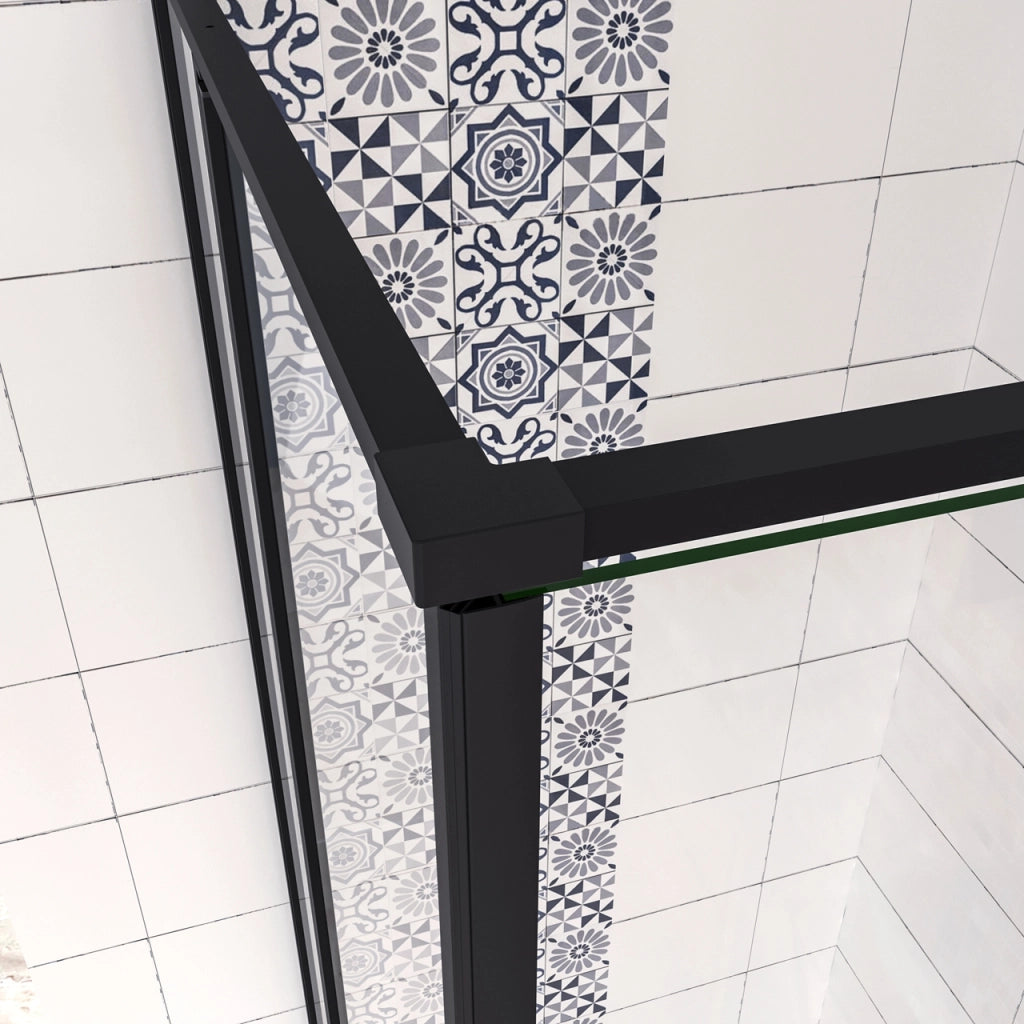 Box Doccia Angolare 120x120 cm H.185 cm Doppia Porta Battente in Vetro Temperato Trasparente Anticalcare 6 mm Profilo Nero Opaco