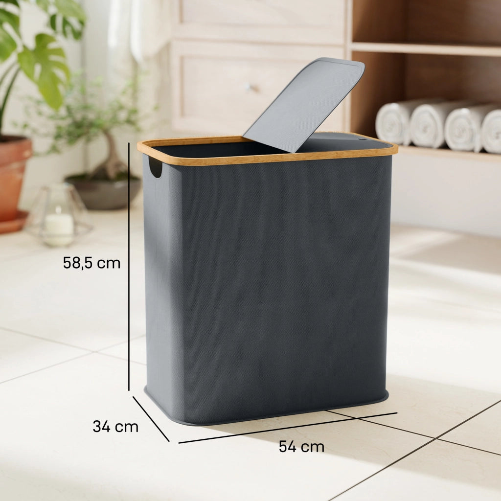 Cesto portabiancheria pieghevole doppio 80L con coperchio ¨C Xylo ¨C grigio