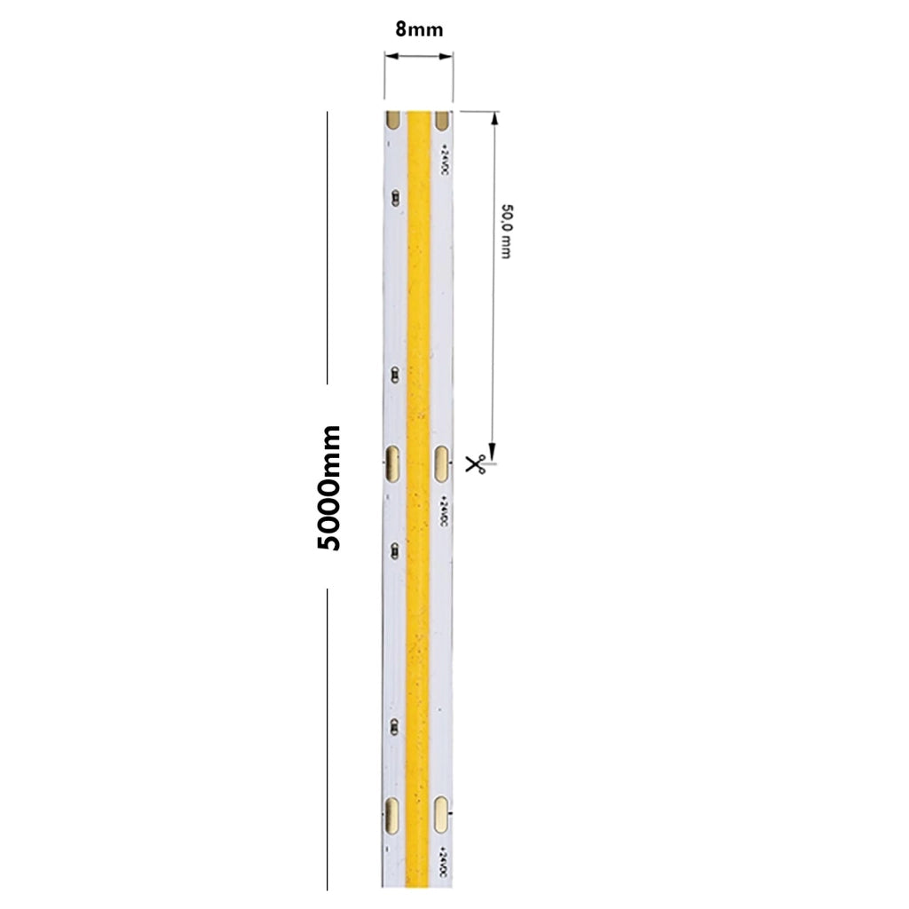 Striscia 1600 LED COB lineare 50W bobina strip flessibile adesiva 24V 5100lm nastro luce continua colorata decorativa interni IP20 BLU
