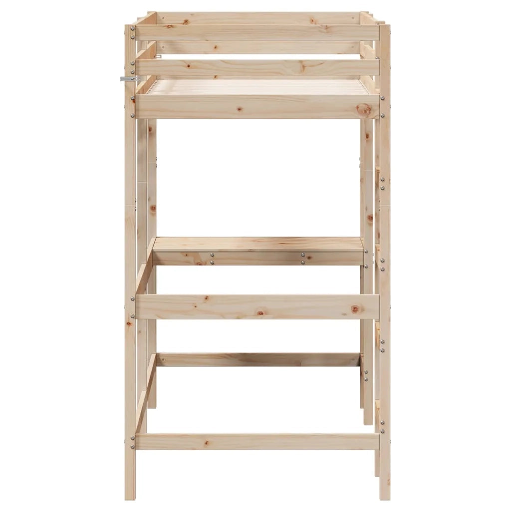 Letto singolo | Letto per adulti | Letto Soppalco con Scrivania 90x200 cm Legno Massello Pino