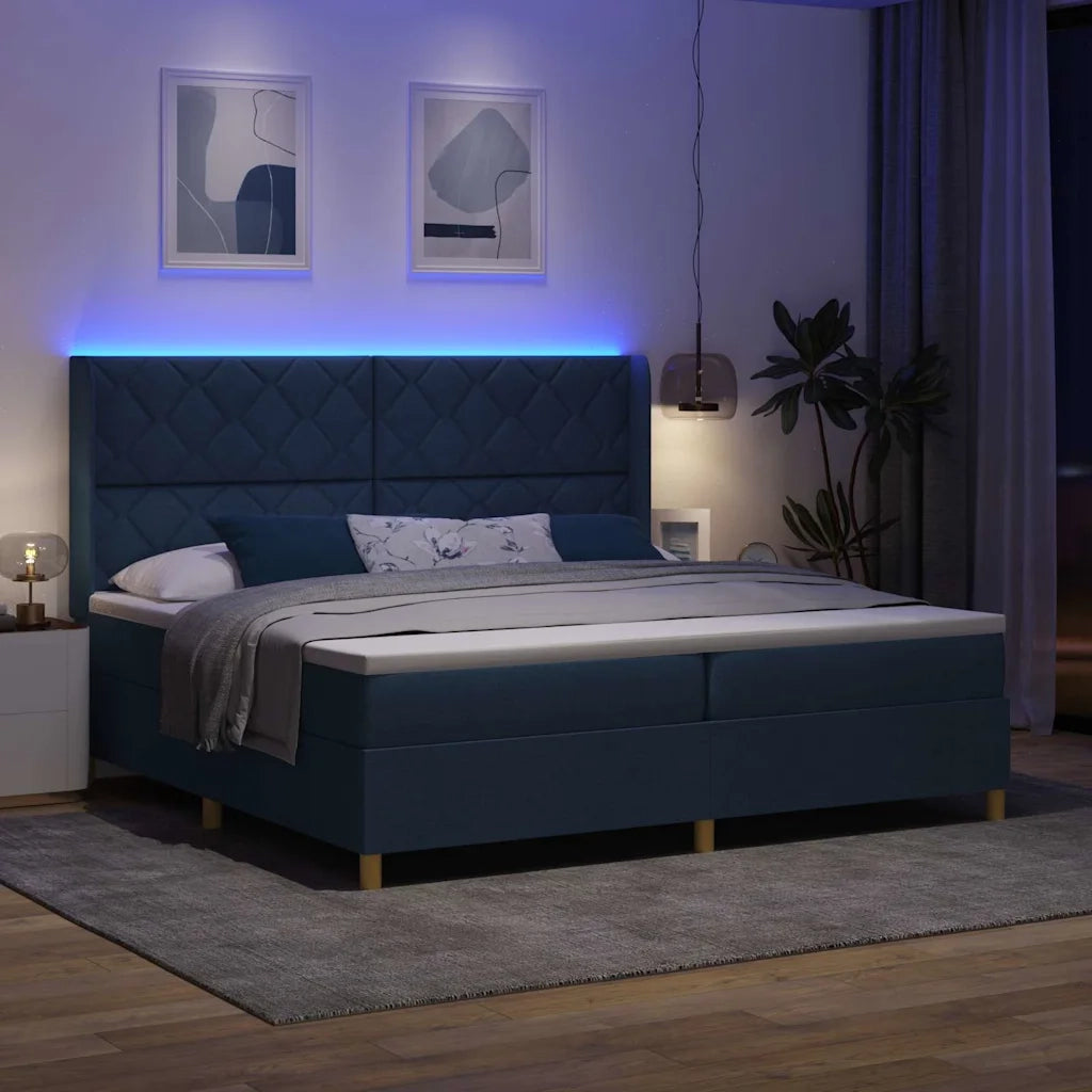 Letto a molle con materasso con led Blu 200 x 200 cm Tessuto 3343783