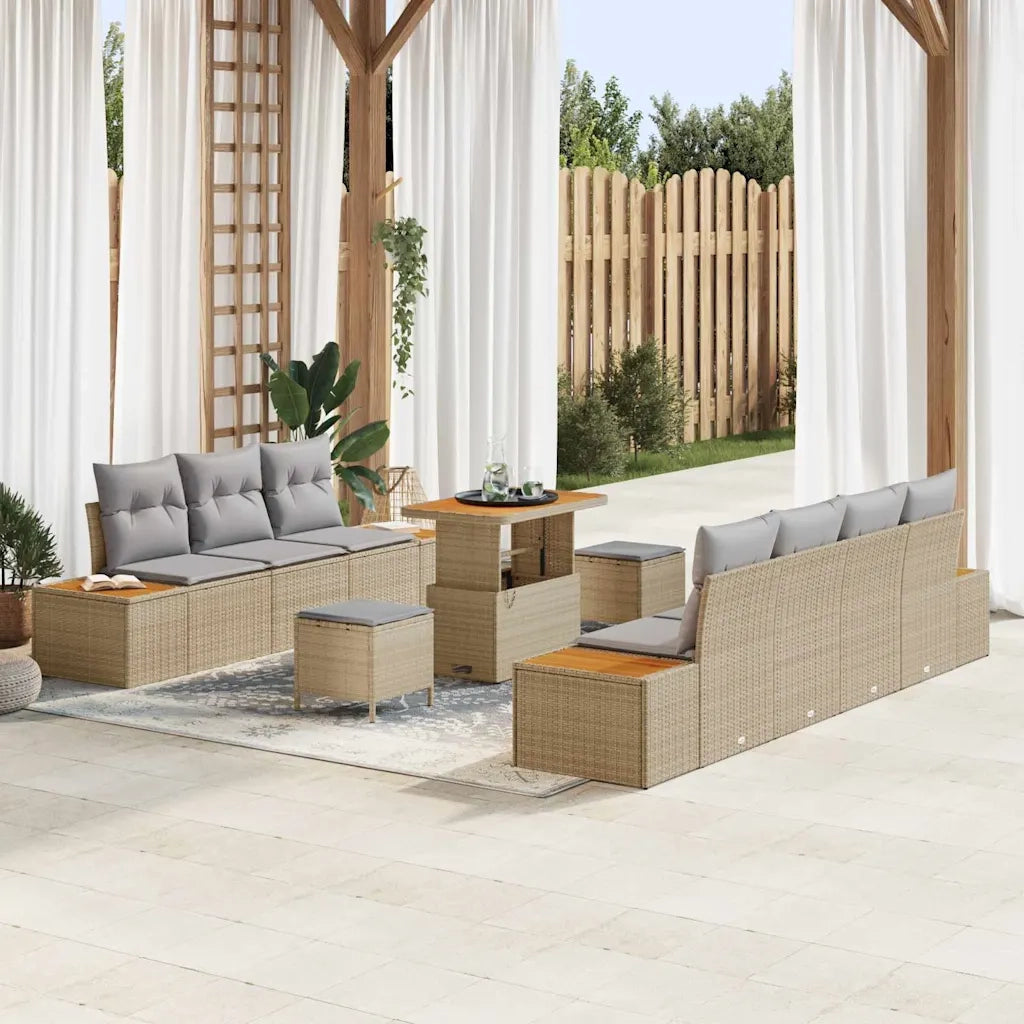 Set Divano da Giardino con cuscino 10 pcs Beige Poly Rattan