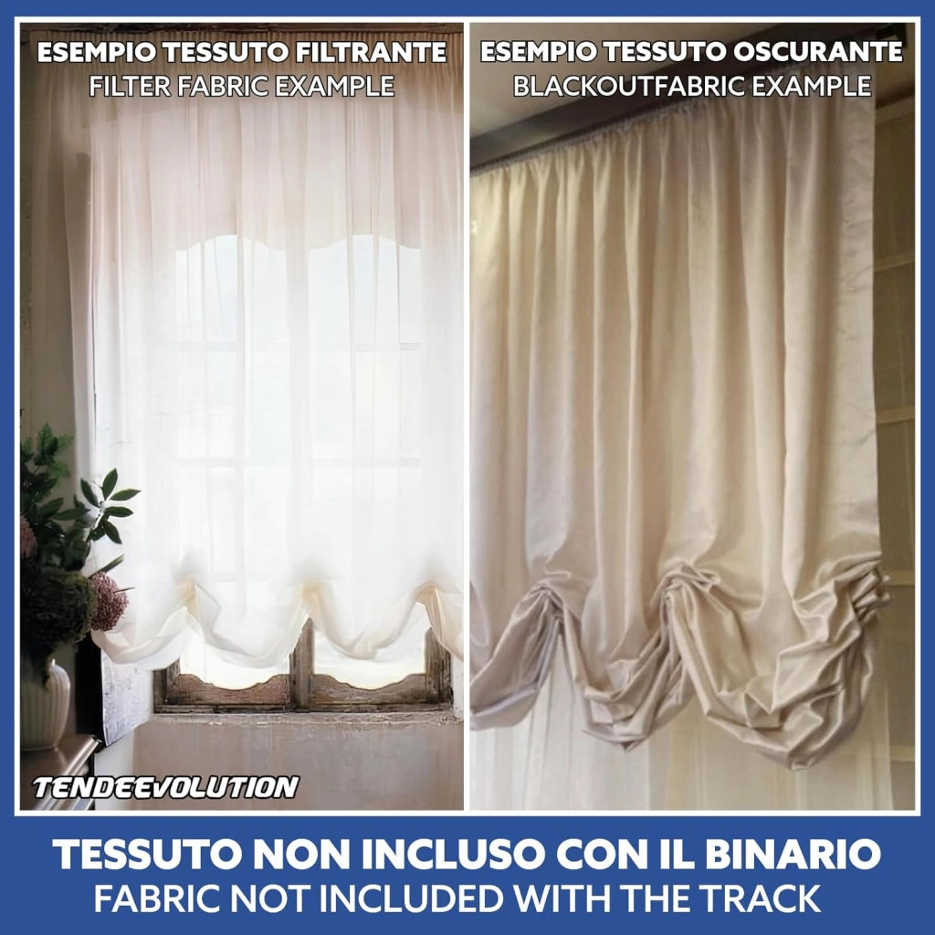Bastone Tenda a Pacchetto Con Doppio Movimento, Binario Con Apertura Centrale a 10 Calate Lunghezza 260 CM Comando a sinistra