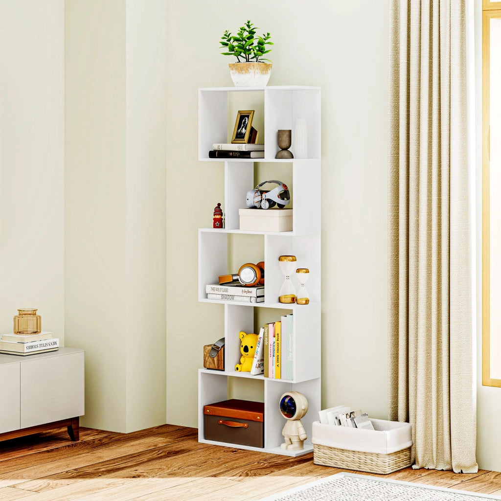 Libreria a S 5 Livelli 10 Ripiani ¨C Xylo ¨C Bianco 60x24x184,5 cm