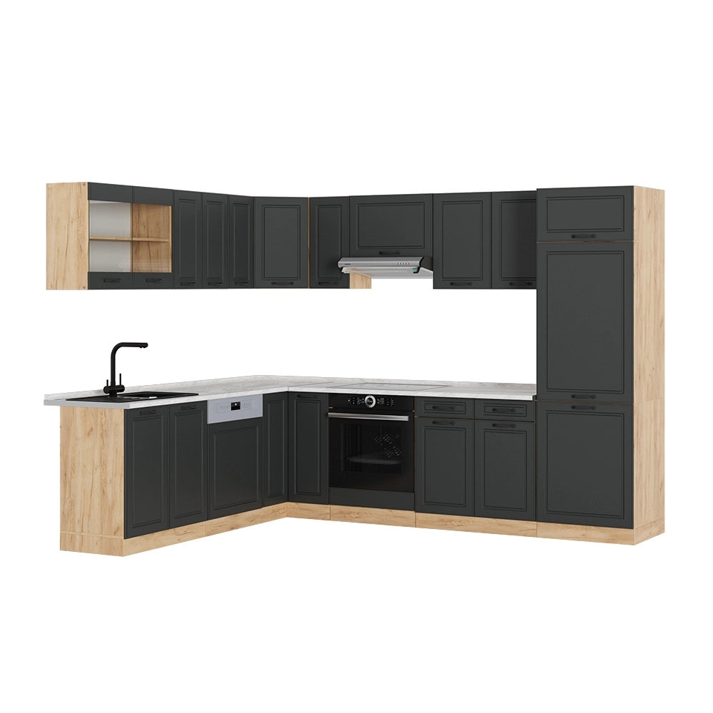 Cucina angolare completa R-Line Antracite rustico/Rovere dorato 287 x 227 cm, PL Marmo Vicco