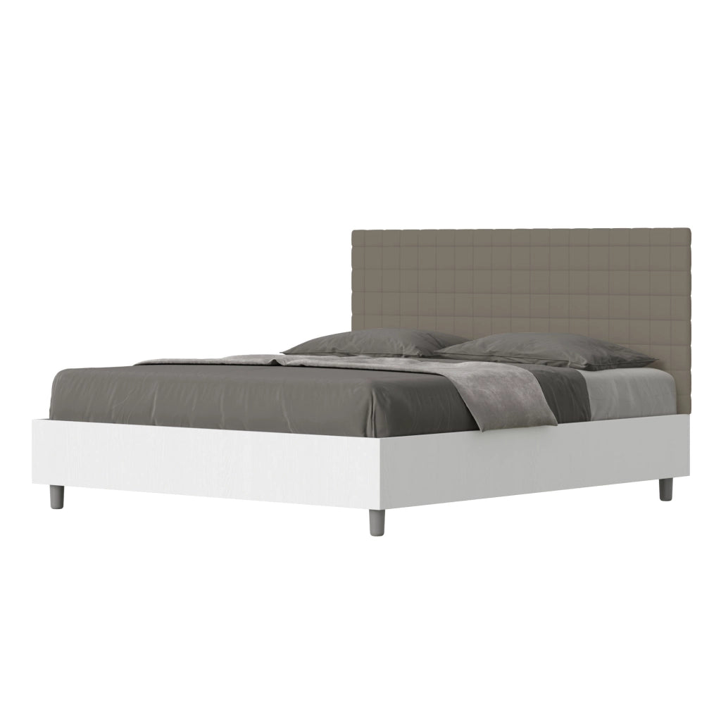 BS COM Letto matrimoniale contenitore 160x200 bianco frassino testata similpelle cappuccino