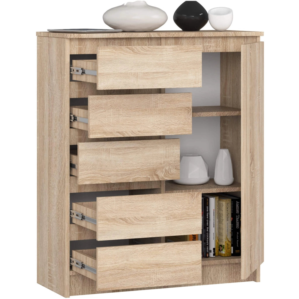 Cassettiera AKORD K80 Comò Quercia Sonoma 80 cm 1 porta 5 cassetti 80x35x97 cm