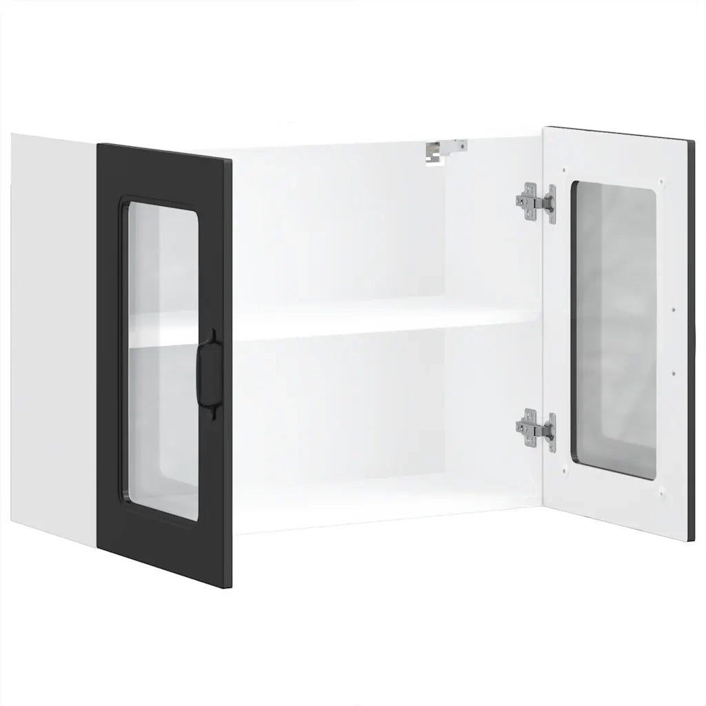 Pensile da Cucina con Porta in Vetro Kalmar Nero Truciolato 853608